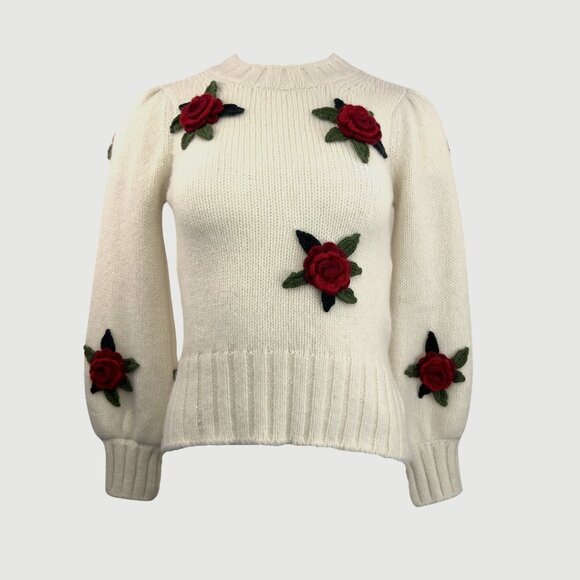 Kate Spade Cream Sweater with Rose Applique - Picture 1 of 2